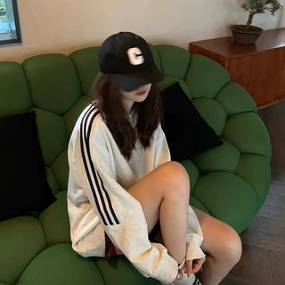 秋装班服卫衣女三条杠宽松大码拼接女装薄款卫衣情侣装宽松卫衣
