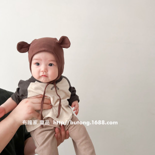 ins Same Style Cream Color Cute Bear Ear Baby Ear Protection Hat Baby Baby Strap Cuff Cap Fetal Cap