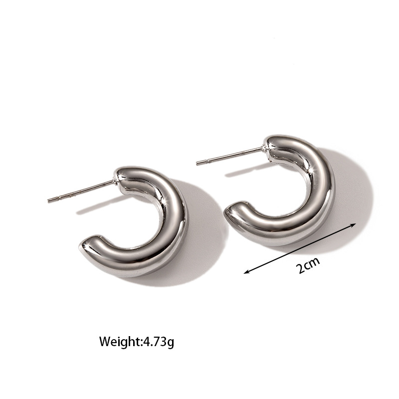 8g Weight 304 Stainless Steel Ear Needle Material Hoop Earrings, Ear Studs Classification 1 Pair Quantity Holiday, Outdoor, Daily Occasion 304 Stainless Steel Material C Shape, Round, Solid Color Pattern Women's Gender Plating Design Basic, Retro, Classic Style Style 1 Pair Basic Retro Classic Style C Shape Round Solid Color Plating 304 Stainless Steel Hoop Earrings Ear Studs 2