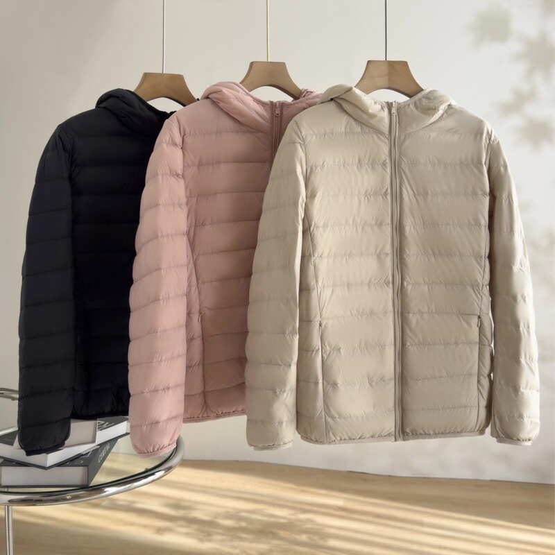 Lightweight Hooded down Jacket for Women, Loose Fit, Plus Size, 90% White Duck Down, Basic Warm Coat