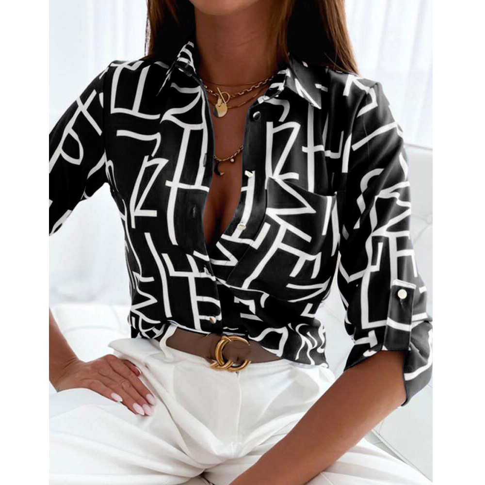 Women's Blouse Long Sleeve Blouses Printing Button Casual Printing display picture 1