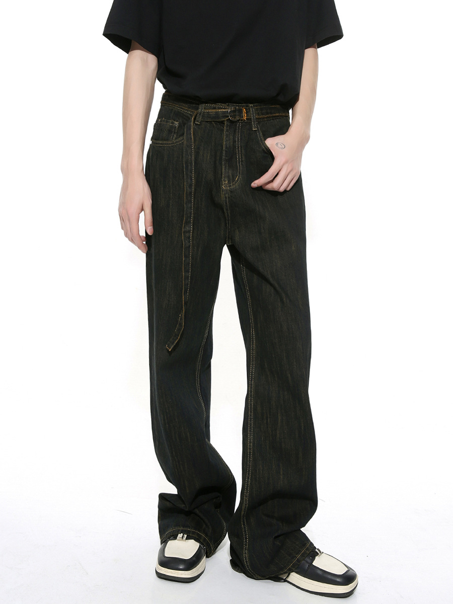 Mtlclothes ropa de Hombre | 2024 primavera nueva simple Ming serie línea diseño solapa retro amarillo Denim traje