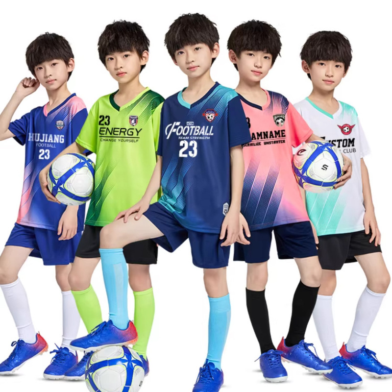 Children's Football Jersey Set for Boys and Girls with Printed Text, Summer Football Sportswear, Team Uniforms, Training Clothes, Football Uniforms