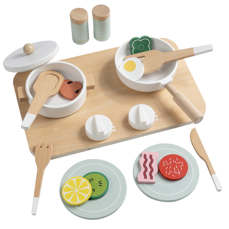 Cocina danesa de madera, tienda de juegos de muebles para el hogar, juego de juguetes de simulación para niños, frutas y verduras, tienda de comestibles de barbacoa