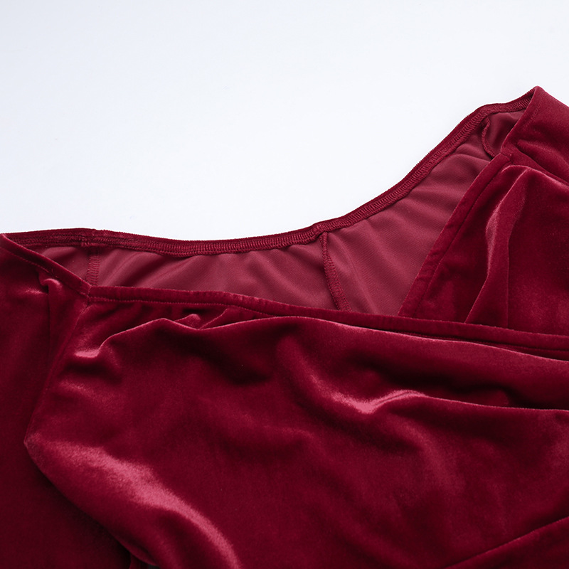 Off Shoulder Sexy High Slit Velvet Dress Women Elegant Dress