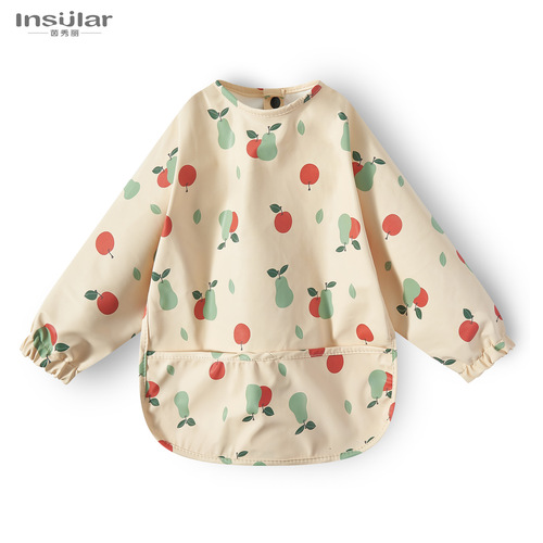 Danish style children's waterproof reverse dressing bib eating smock baby eating bib rice pocket painting smock
