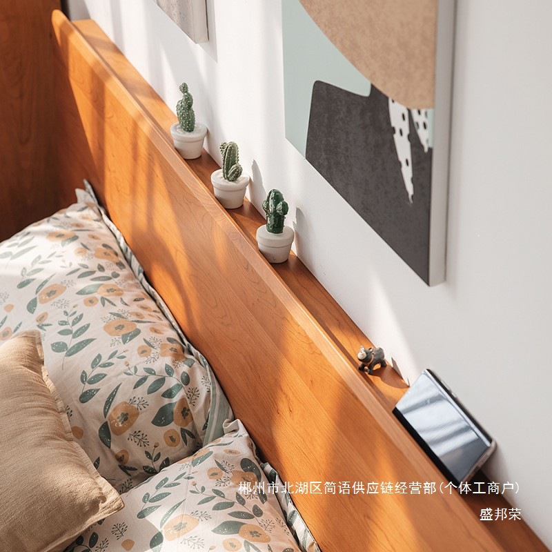 Fábrica directa isla cama de madera maciza moderna simple cama principal japonesa tatami de madera de cerezo 1.8m nórdica doble