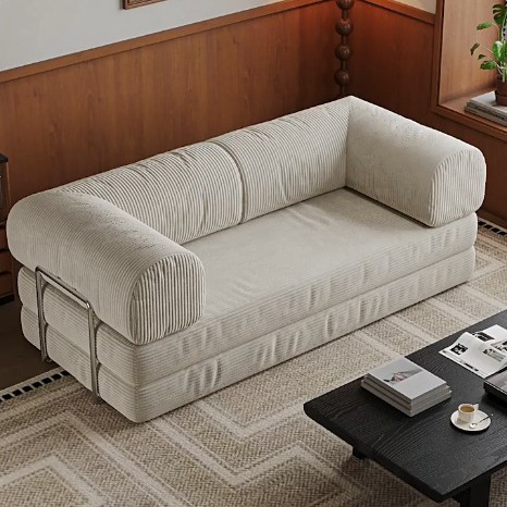 Módulo de sofá de tela de estilo medieval sala de estar pequeña doble triple línea retróptica plegable doble uso sofá cama de pudín