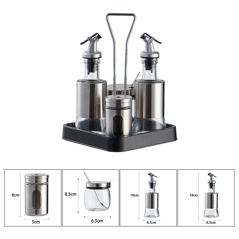Precio de fábrica suministros de cocina condimento tarro condimento botella caja de almacenamiento combinación condimento botella traje vidrio condimento botella sal tarro