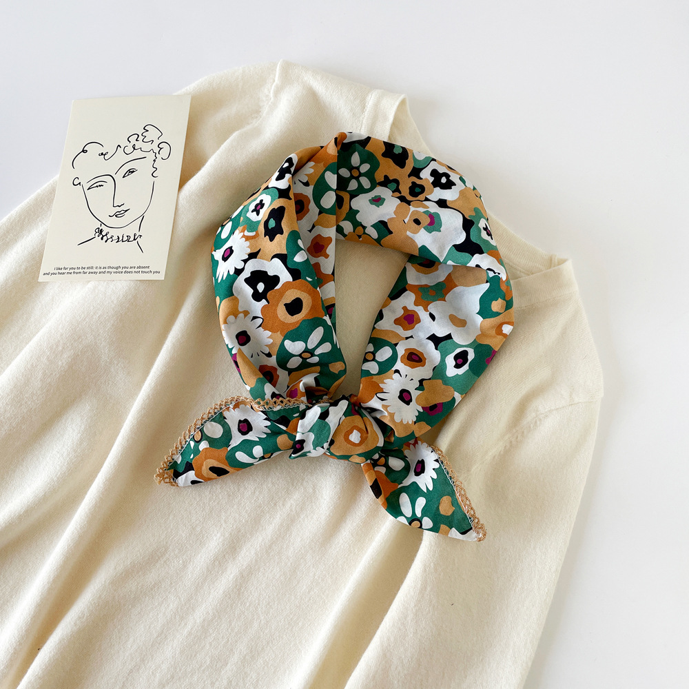 Leopard Print Cotton Square Neck Scarf For Women Lightweight_voghion.com