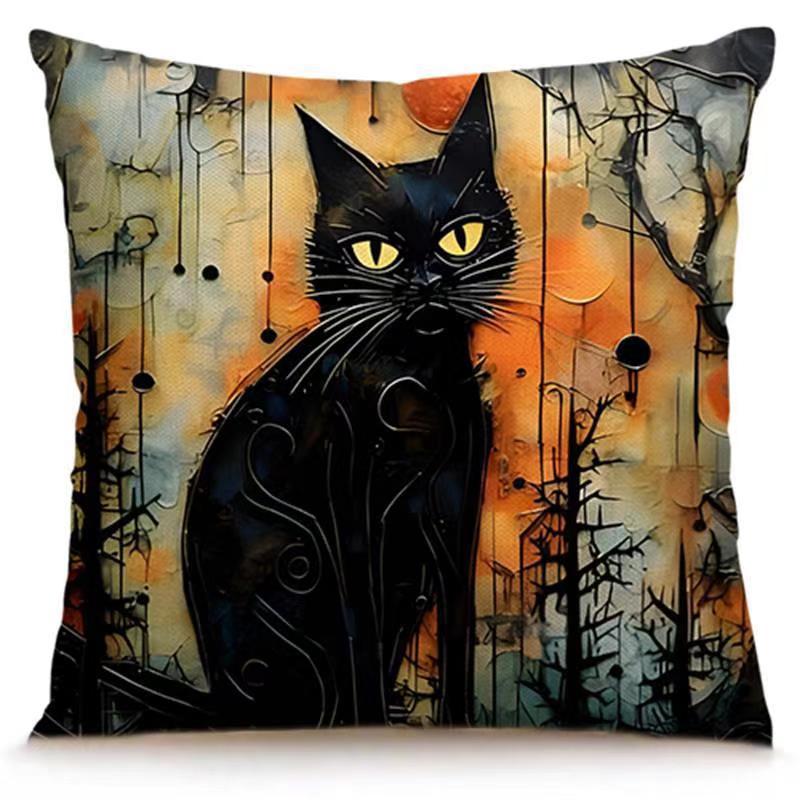 Transfronterizo Amazon Halloween impresión lino almohada cubierta bruja calabaza decoración doméstica almohada cubierta