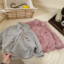女童衬衫儿童夏装2025新款洋气时髦格子翻领薄款长袖衬衣宝宝开衫