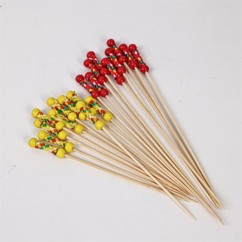 Double bead string red bead string fruit pick sandwich pick cocktail pick fruit pick fruit fork bamboo stick flower pick sushi fork