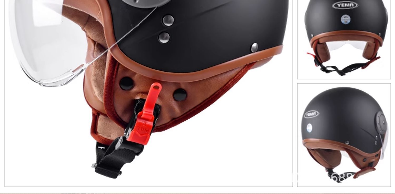 3C Certified Mustang Electric Vehicle Helmet for Men and Women, All-Season Autumn and Winter Warm Retro Motorcycle Full-Face Helmet, Half Helmet