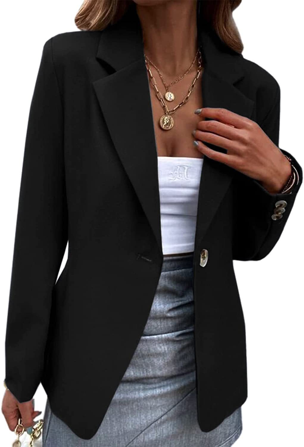 350g Weight Blazer Outerwear Type Long Sleeve Sleeve Length Single Breasted Placket Type Spandex, Polyester Fabric Type Blazer Tops Type Business, Cocktail Party Occasion Turndown Neckline Slim Fit Type Solid Color Pattern Spring, Autumn Season Women's Gender Elegant, Streetwear Style Women's Blazer Long Sleeve Blazers Elegant Streetwear Solid Color 12