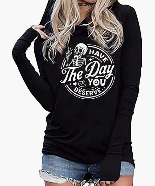 Skull Print Hooded Sweatshirt Women's Top Jacket Casual European Plus Size_voghion.com