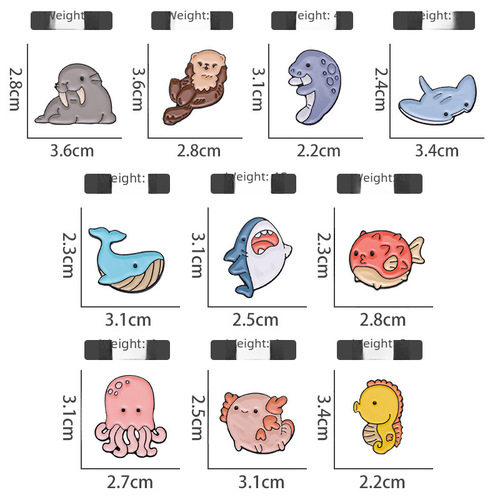 Cute Ocean Animal Alloy Cartoon Badges Octopus/Seal/Pufferfish/Whale Shaped Fun Versatile Lapel Flowers
