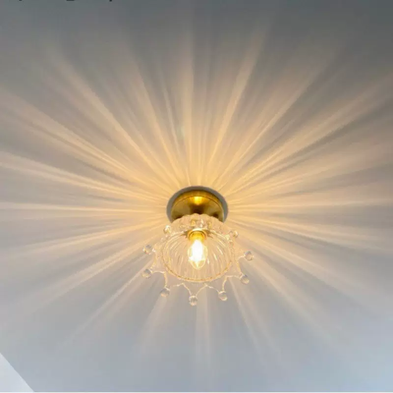 北欧网红日式全铜吊灯衣帽间过道儿童房公主房皇冠黄铜玻璃吸顶灯