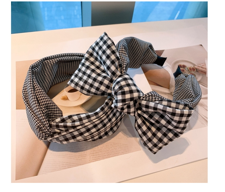 Korea Retro Cotton Plaid Stitching Double-layer Big Bow Headband display picture 14