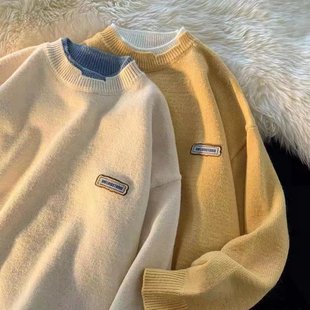 Fake Two-Piece Sweater for Men, Trendy on Instagram, Loose and Casual Round-Neck Knit Sweater Jacket for Winter, Couple Style Knitwear