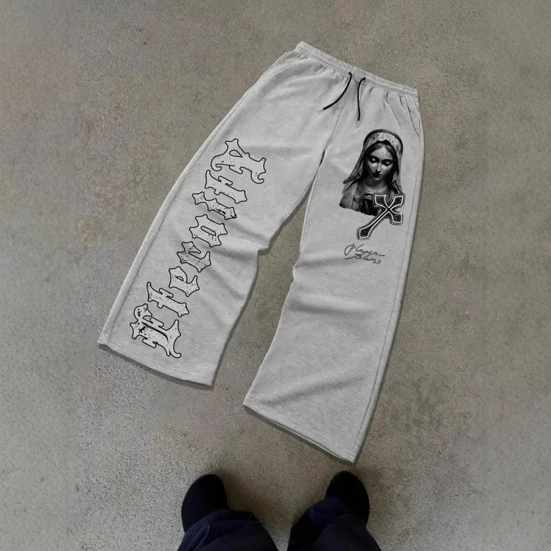 Pantalones informales de pierna recta para hombre, estilo gótico oscuro, hip-hop, pantalones deportivos holgados estampados, joggers con cordón ajustable a la moda.