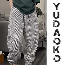 潮流男士新款加绒休闲裤弹力松紧腰宽松运动卫裤时尚小束脚哈伦裤