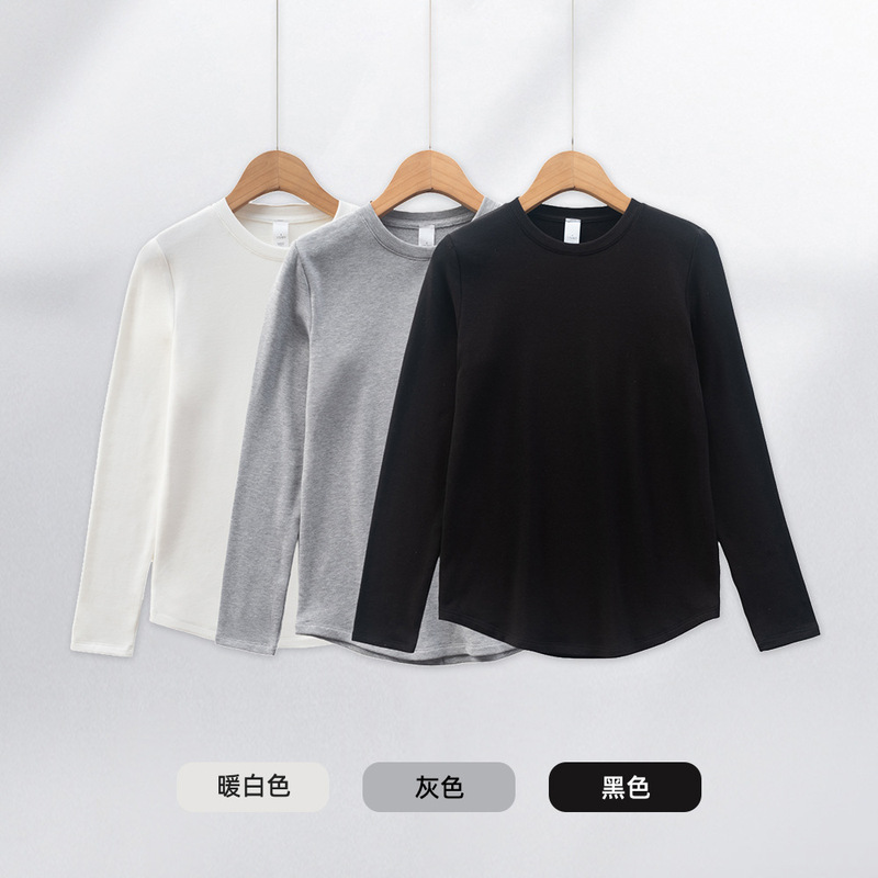 Brushed Warm Long-Sleeved T-Shirt for Women, 2025 Autumn and Winter Style, Curved Hem Base Shirt, Highly Elastic and Not Easily Deformed, Brushed Finish