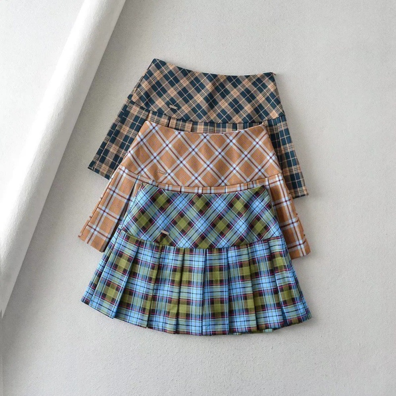 2023辣妹女裝秋季新品 ins歐美女裝 開衩格子半身裙 短裙夏季