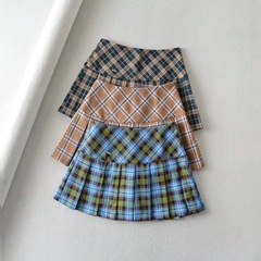 2023辣妹女裝秋季新品 ins歐美女裝 開衩格子半身裙 短裙夏季