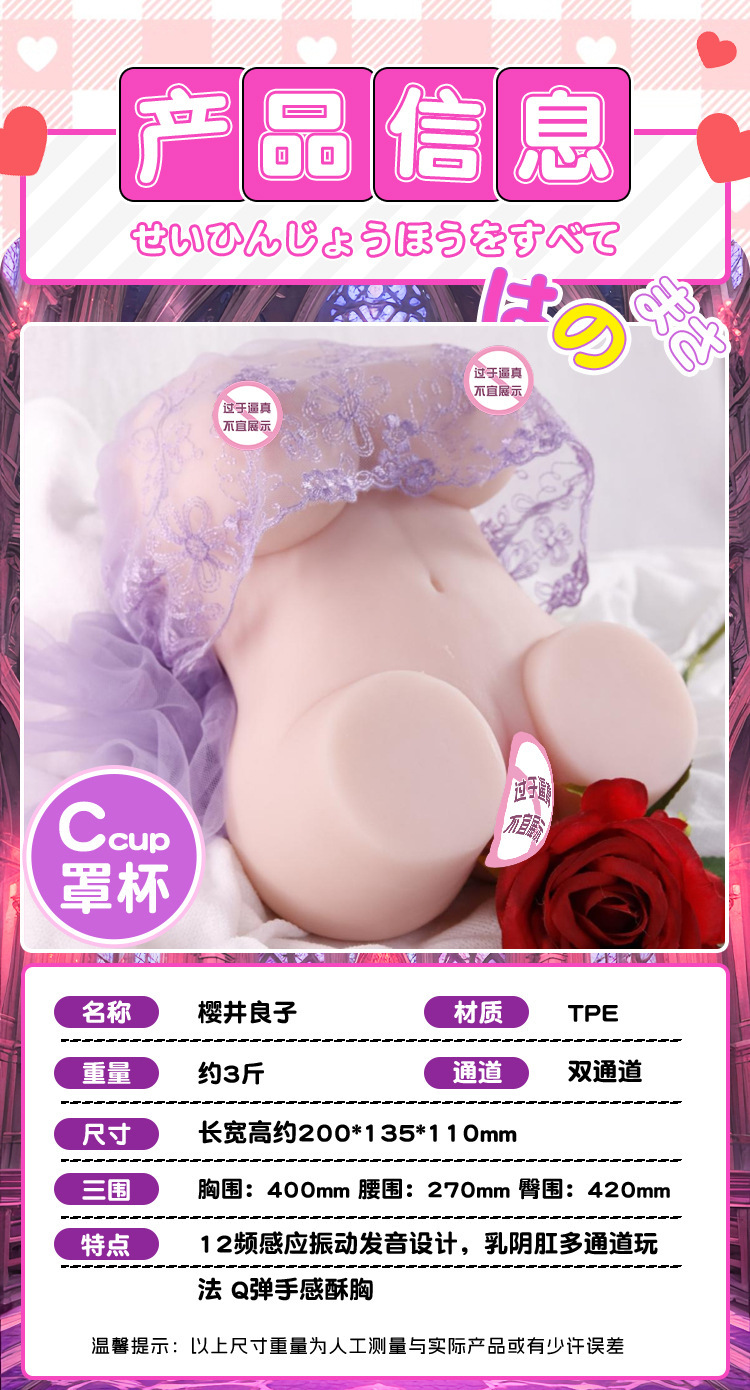 Half-Body Realistic TPE Doll with Chest, Vaginal and Buttocks Mold for Adult Men — detail image 15