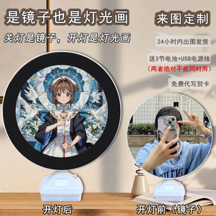 Popular Magic card girl's changeable Sakura advanced round mirror light painting DIY decorative lamp creative exquisite Magic Mirror