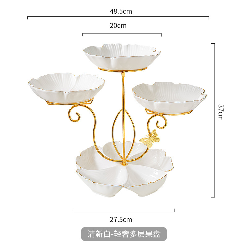 Luz de lujo cerámica multicapa Internet celebridad plato de fruta sala de estar tarde té merienda plato de fruta seca almacenamiento creativo postre soporte de exhibición