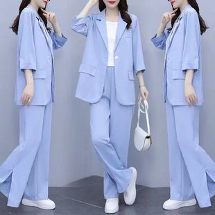 Plus Size Women's Clothing 2025 Spring and Summer New Fashionable Small Suit Thin Jacket Casual Loose Slimming Look Western Style Two-Piece Set