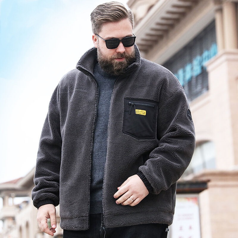 Velvet Stand-Up Collar Cashmere Jacket Men's Trendyy Brand Loose Large Size Winter Clothing Plus Fat Plus Size Trendyy Casual Jacket