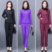 中老年女士反季羽绒服套装秋冬季新款妈妈装保暖白鸭绒内胆两件套