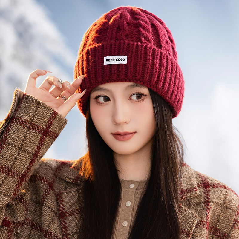 帽子女秋冬布标彩色豆豆针织帽显脸小韩版百搭防寒保暖护耳毛线帽|undefined