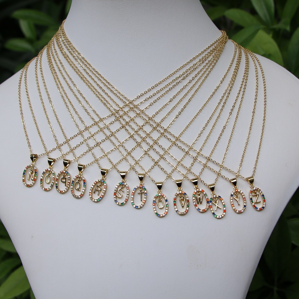 new micro-inlaid color zircon 26 English letters pendant copper necklace