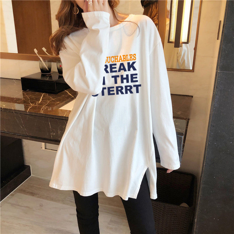 妊婦の秋服の上着の綿の中の長いタイプのゆったりしている減齢の長袖のtシャツのファッション的なタイプの底のシャツの秋冬の妊婦の上着|undefined