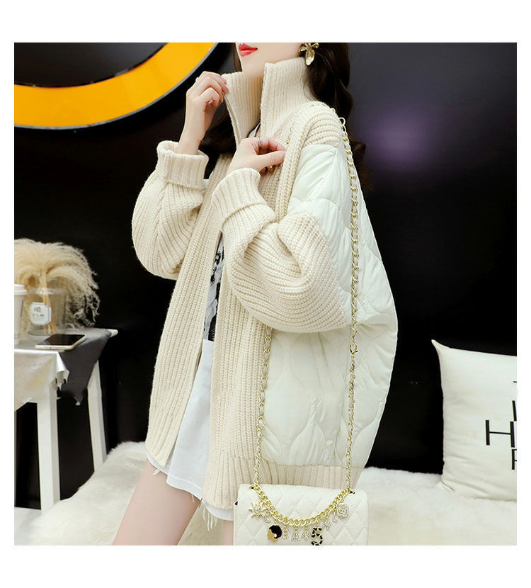 Blå stickad kofta för dam oversize vinter cardigan tröja_voghion.com