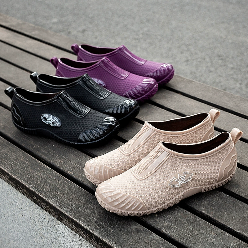 Новая четырехсезонная непромокаемая обувь с низким верхом, женские непромокаемые ботинки, рабочие Нескользящие водонепроницаемые сапоги с мягкой подошвой, легкие весенние и осенние резиновые ботинки для внешней торговли