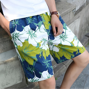 Xia Xin 100% Pure Cotton Casual Printed Men's Cotton Shorts Loose Cool Stylish Vacation Beach Shorts Trendy Printed Men's Knee-Length Shorts