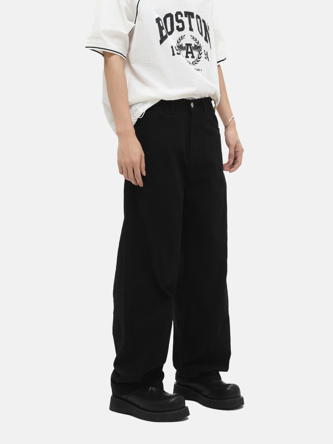 MTLCLOTHES para hombre | American High Street lavado diseño plisado holgado todo-fósforo machete jeans casual