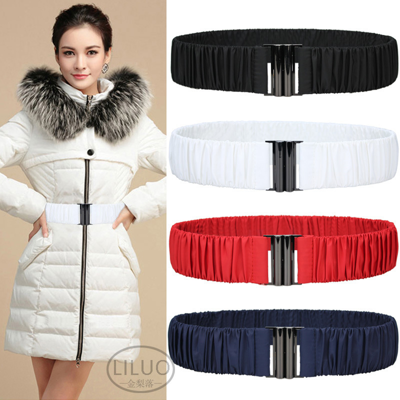 Down jacket belt women's new pleated matte elastic elastic belt simple all-match soft cloth waist coat waist seal