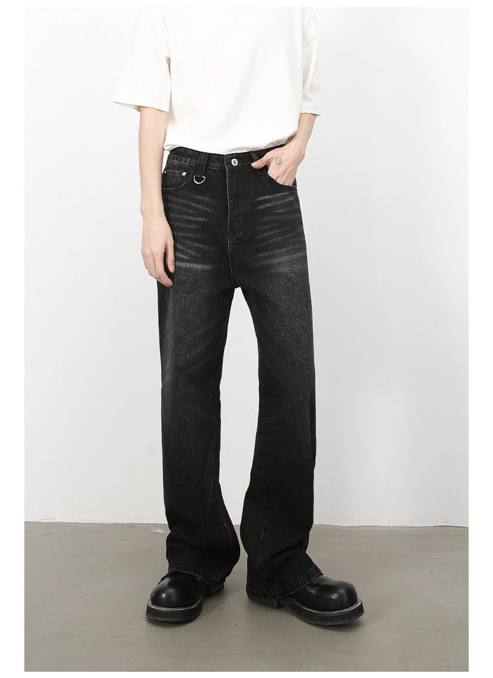 Quần jean nam ống rộng ống đứng phong cách Hàn, cạp vừa, denim cotton thoáng mát — Màu xanh lam, Đen xám chi tiết 5