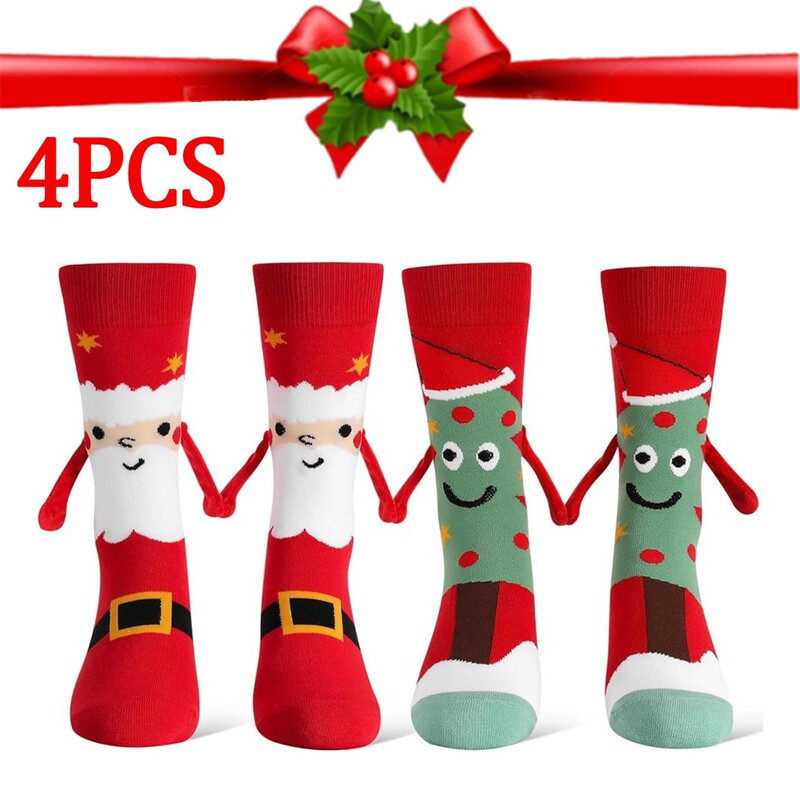 Magnetic Couple Holding Hands Socks Solid Color Funny Mid-Calf Socks Personalized Breathable Versatile White Socks Christmas Socks