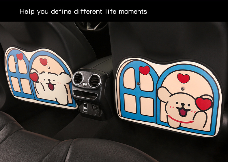 Cartoon Car Anti-Kick Pad, Leather Printed Car Seat Back Anti-Dirty Protective Pad, Cute Car Rear Seat Anti-Kick Pad