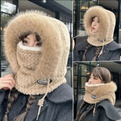 帽子围巾口罩一体女防寒毛绒面罩护耳冬季骑车保暖防风包头围脖帽
