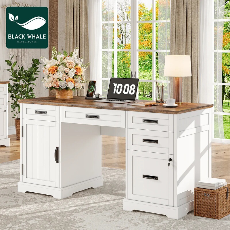 Executive office desk, designed for cross-border sales, featuring a modern style and a computer desk with a file cabinet, available for wholesale from the factory