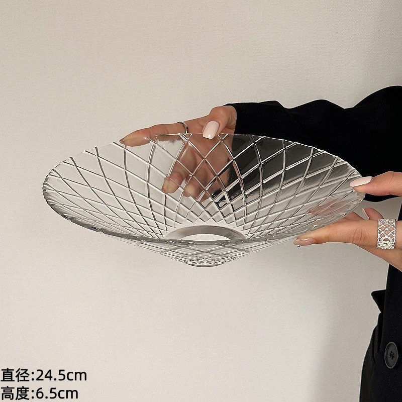 Plato de frutas de vidrio de lujo, mesa de té de sala de estar, plato de dulces de recepción de alta calidad, plato de frutas secas, nueces, bocadillos