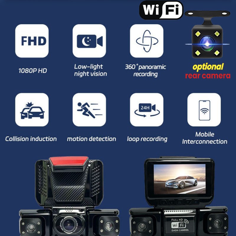 Factory-installed dashcam with no wiring required, 360-degree panoramic view, high-definition night vision, 24-hour parking monitoring